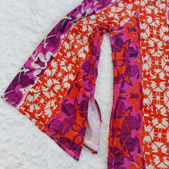 Chico's Mystic Batik Print Flare-Sleeve Top Orange Purple - Size 12 (2) - Picture 8 of 12